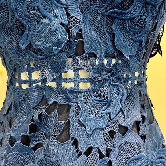 Lovers + Friends Blue Bellini embellished floral lace applique dress, Size Small - Picture 7 of 15